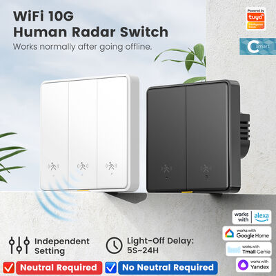 Tuya WiFi Smart 10G Human Radar Motion Sensor Switch EU Wall Light Switch Không có APP trung lập Kiểm soát báo động đồng hồ thoại từ xa cho nhà thông minh